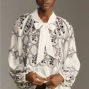 Elegant White and Black Embroidered Women's Top
